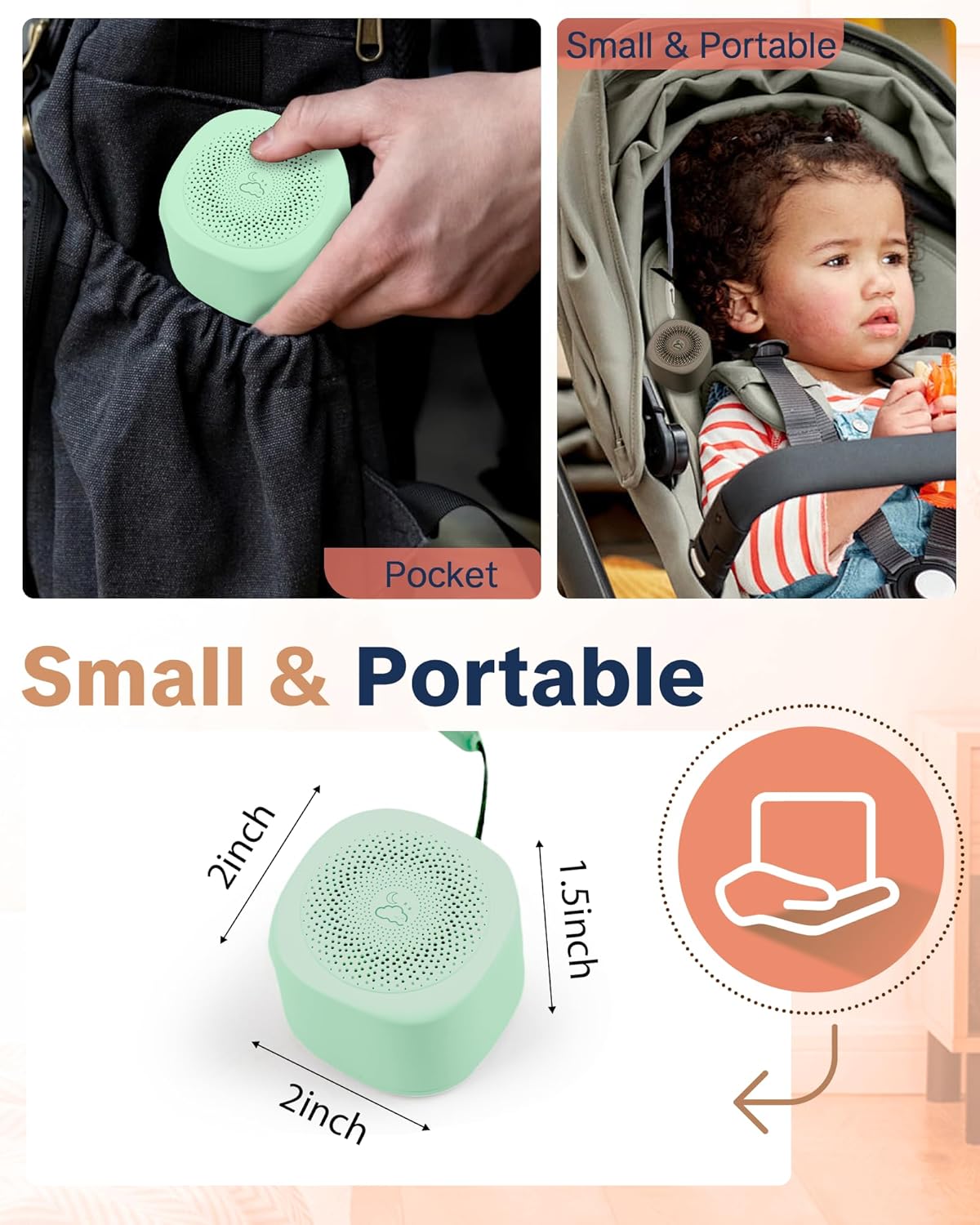 Travel White Noise Sound Machine 20 Sounds, Portable Sound Machine for Adults Sleep, Mini Sleep Aid with Adjustable Volume, 3 Timers, Colorful Night Light, Rechargeable for Baby, Home, Registry Gift