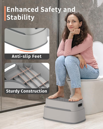 MR.SIGA Toilet Stool Squat Adult, Bathroom Stool Heavy Duty, Anti Slip Toilet Step for Bathroom, Toddler Step Stool for Kids, Off-White & Dark Gray