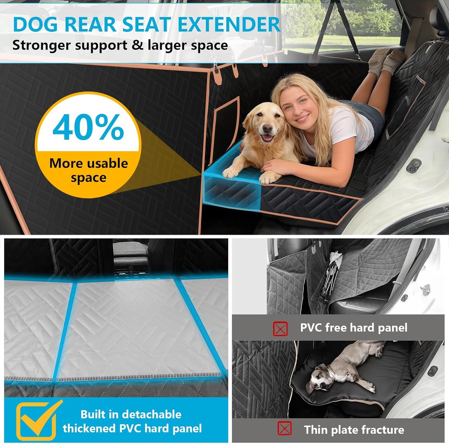 Convertible Furbuddies Back Seat Extender For Dogs 400lb Hard Bottom Dog Bed For Car Back Seat & Half Seat Dog Hammock With Seat Anchor Mesh Window Waterproof Dogs Car Seat Protector For Most Car SUV