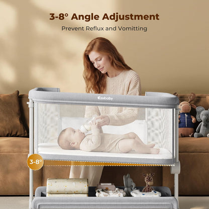 Ezebaby Baby Bassinets Bedside Sleeper, Portable Bedside Bassinet for Baby Newborn Infants with Adjustable 7 Heights and All Mesh Sides, Newborn Crib with Mattress and Soft, Breathable Sheet | Baby bassinets
