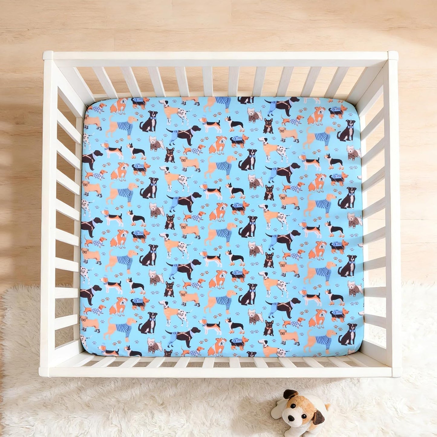 Cloele Square Playard Fitted Sheet 36x36, Ultra Soft Polyester Playpen Sheet for Baby & Pet, Dogs Pattern Pack and Play Crib Sheets, Portable Playard Mattress Cover