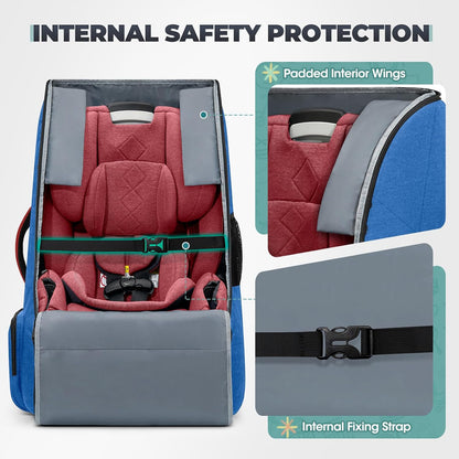 RAINSMORE Padded Car Seat Travel Bag for Airplane Heavy Duty Car Seat Backpack for Air Travel Baby Carseat Cover Bags for Airport Large Car Seats Carrier Fits Car Seats & Booster Seats, Black