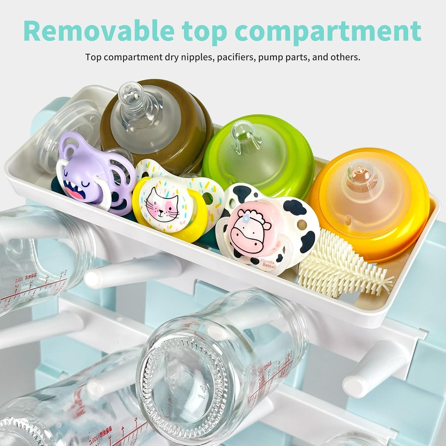 Baby Bottle Drying Rack, Vertical Standing Bottle Dryer Rack Holder-Space Saving Baby Bottle Drying Rack for Countertop-Holds Up to 12 Baby Bottles & Cup(Gray & Khaki)