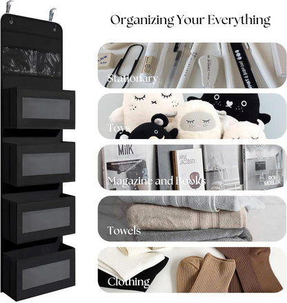 Giraffe Creation Over Door Organizer with 4 Large Capacity Pockets, Hanging Organizer Storage for Closet Bathroom Nursery Bedroom Dorm, Toys Cosmetics Sundries and Baby Essentials, Pink