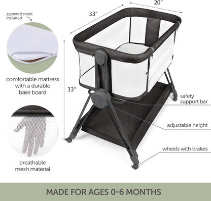 KOOLABABY Baby Bedside Sleeper - Bassinet & Bedside Crib with Height Adjustment & Wheels - Can Be Placed Next to Bed - Attaches to Parents Bed - Easy to Fold & Carry Bassinet for Girls (Pink)