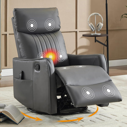 Manual 360° Swivel Rocker Recliner Chair for Adults, Overstuffed Glider Chair for Nursery with Vibration Massage and Heat, Comfy Soft Fabric Glider with Side Pockets for Living Room, Beige