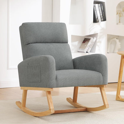 Rocking Chair Nursery - Glider Modern Accent Chairs Upholstered Nursing Rocker Padded Armchair for Indoor Living Room Bedroom Beige