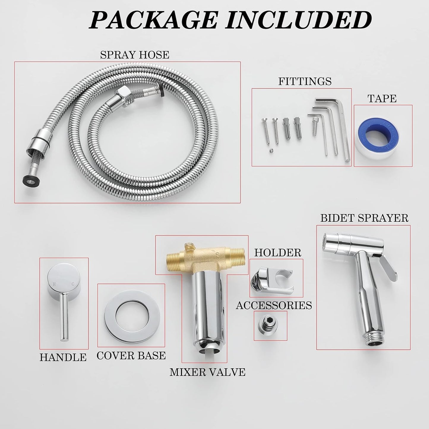Chrome Handheld Bidet Sprayer for Toilet Warm Water, WiPPhs Stainless Steel Polished Silver Bidet Hand Held Sprayer with Brass Hot and Cold Mixing Valve, WI9138CP