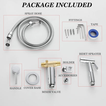 Chrome Handheld Bidet Sprayer for Toilet Warm Water, WiPPhs Stainless Steel Polished Silver Bidet Hand Held Sprayer with Brass Hot and Cold Mixing Valve, WI9138CP