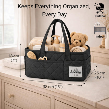 Adonia & Co Diaper Caddy Organizer – Nursery Storage Basket for Newborn Essentials Must Haves & Baby Must Haves – Portable, Machine Washable Baby Diaper Bag Organizer (Brown)