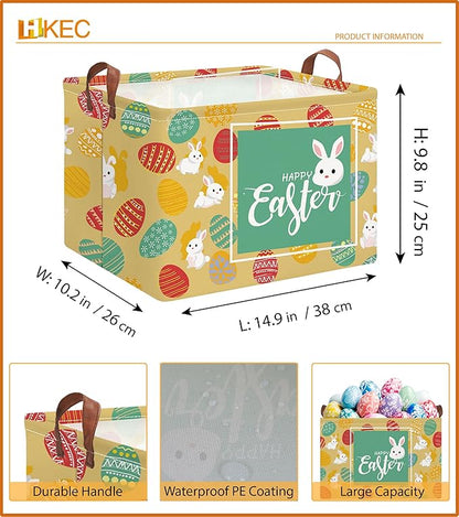Rectangle Storage Basket with Handles,Collapsible Storage Bin,Books Box,Gift Basket(Happy Easter)