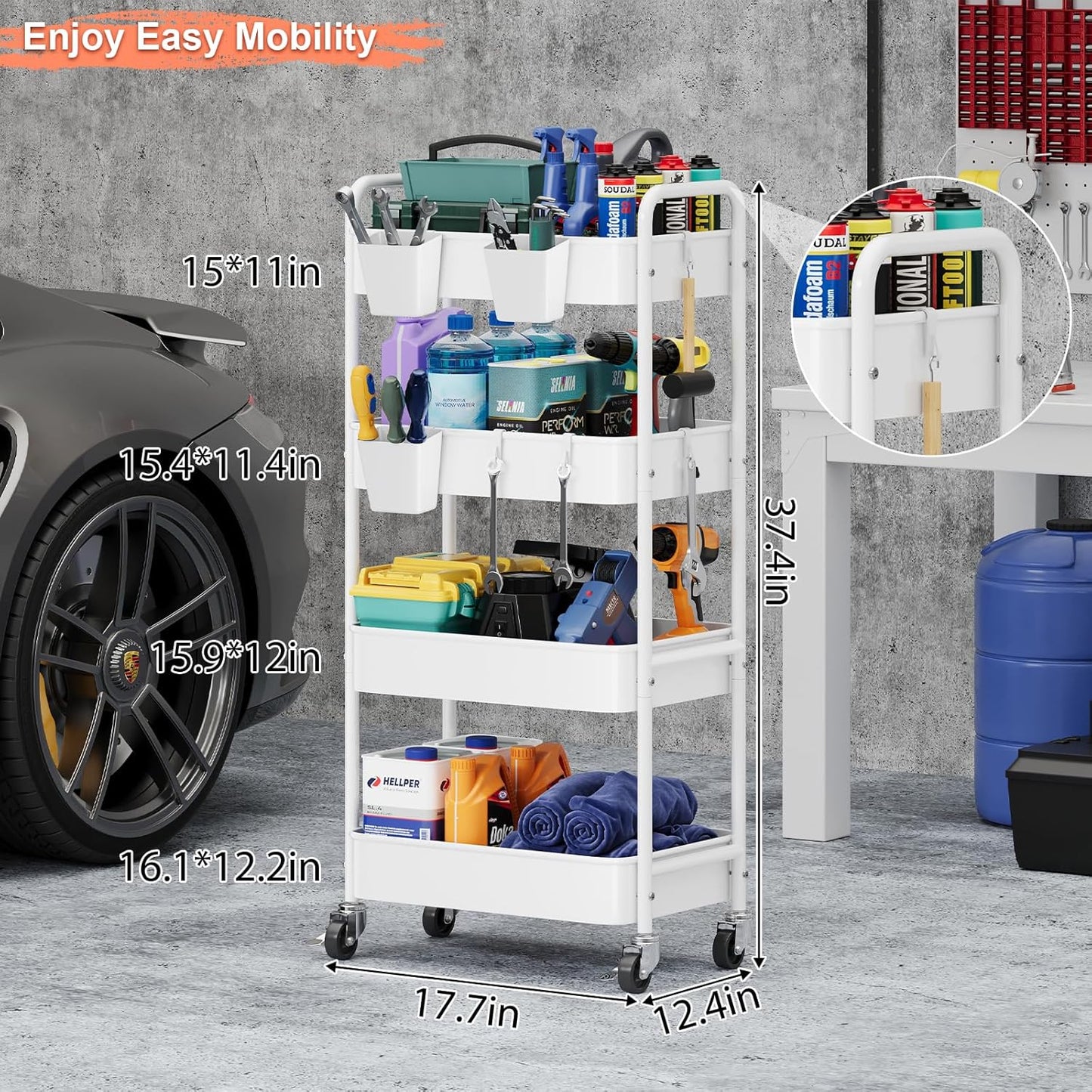 3 Tier Rolling Cart Metal with Lockable Wheels, Pink Three Tiered Diaper Caddy Cart Organizer on Wheels, Storage Utility Trolley Carts for Craft, Art, Nail, Lash, Baby Supplies, Cleaning, Mesh