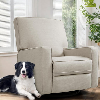 Swivel Rocker Recliner Chair for Adults, High Back Fabric Recliner with Deep Seat, Manual Glider for Living Room & Nursery, Grey