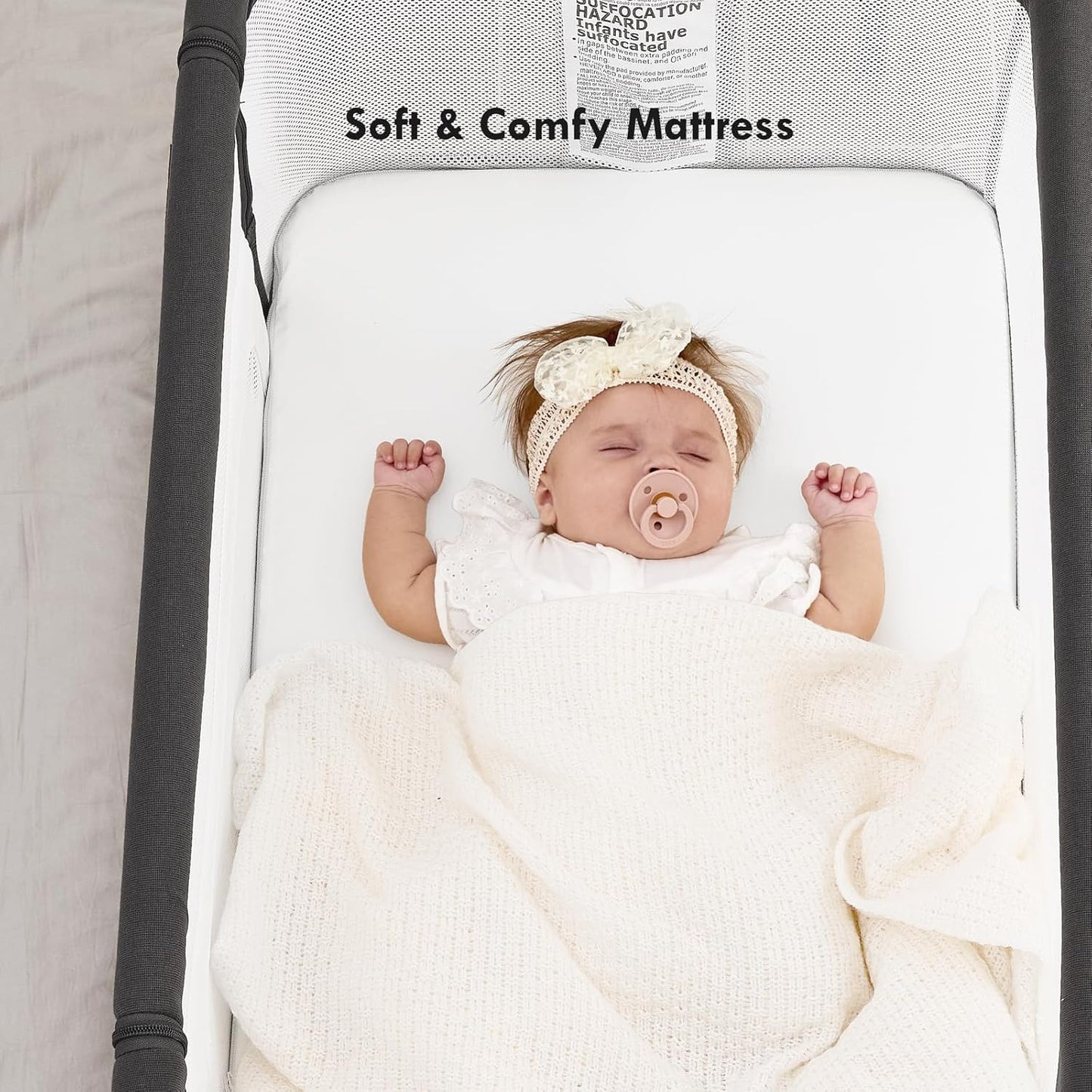 Baby Bassinet Bedside Sleeper, 3-in-1 Rocking Bassinet for Baby with 6-Level Height Adjustable, 4 Wheels & Breathable Mesh Walls, Portable Bedside Bassinet with Mattress for Newborn