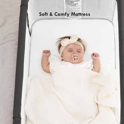 Baby Bassinet Bedside Sleeper, 3-in-1 Rocking Bassinet for Baby with 6-Level Height Adjustable, 4 Wheels & Breathable Mesh Walls, Portable Bedside Bassinet with Mattress for Newborn