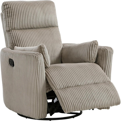 Lexicon Modern Swivel Glider Recliner Chair, Nursery Glider, Corduroy Fabric Upholstery Recliner with 2 Lumbar Pillows, Manual Reclining Sofa Chair for Living Room/Office/Apartment, Beige