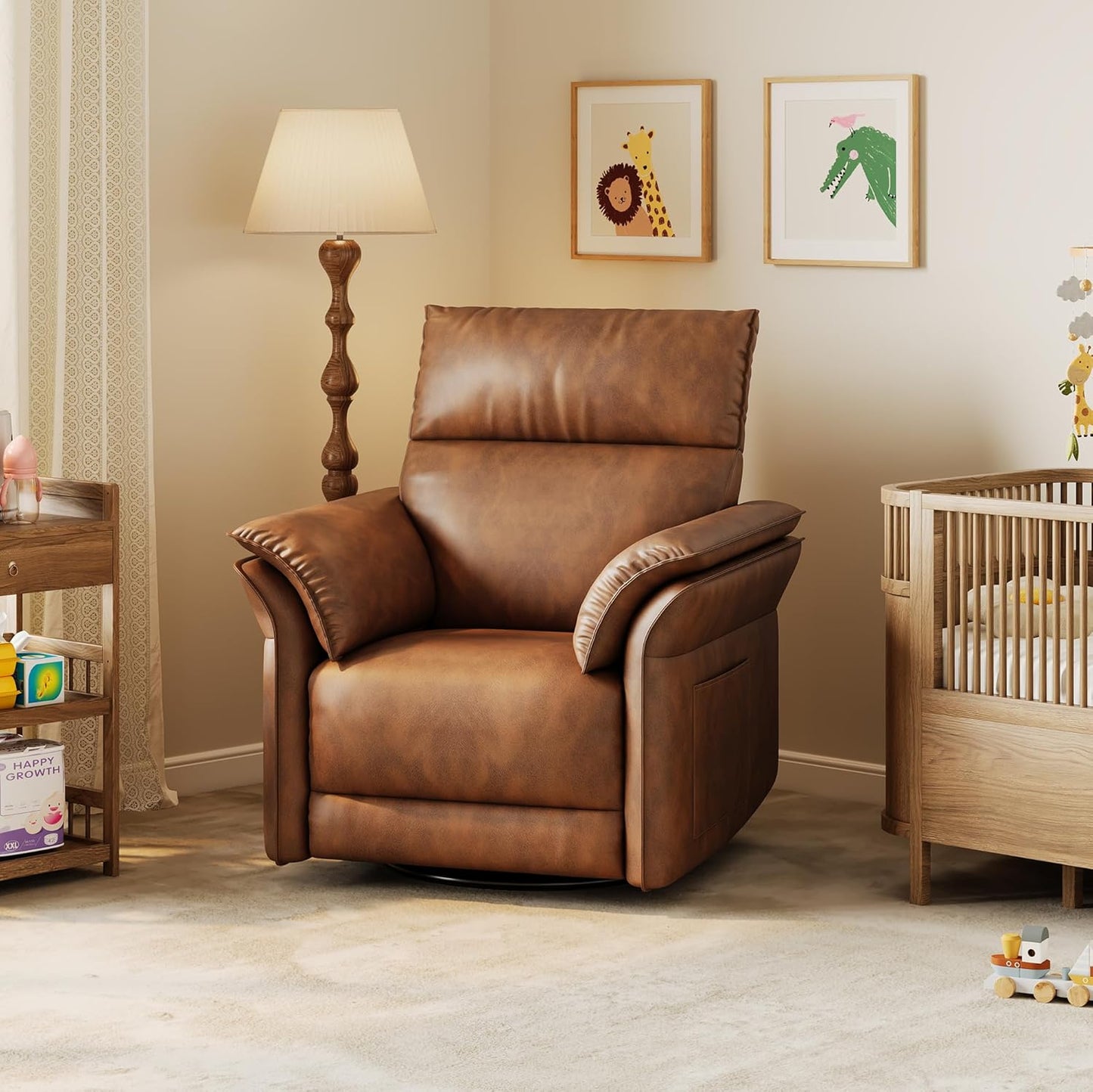 GarveeHome Power Recliner Chair, 270° Swivel Rocking Glider with USB Charging Port, Chenille Upholstered Fabric, Ergonomic Modern Nursery Chair for Living Room, Bedroom, Nursery (Beige)
