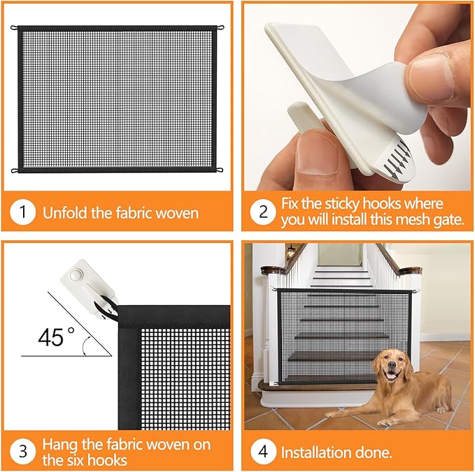 2-Pack Dog Gate for Stairs Pet Gates for The House: Dog Gate Indoor Dogs Screen Mesh Gate for Doorways Stairways 29 inches Tall, 30 inch Wide Fits 24–27'' Openi