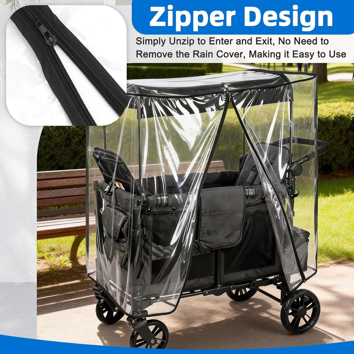 Rain Cover for WonderFold W4 Wagon Original,Elite, Luxe – Waterproof & Windproof Stroller Accessories – Full Coverage Clear Shield with Side Zipper