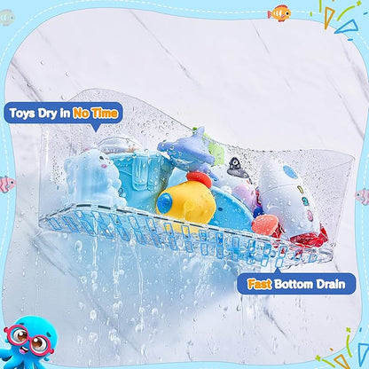 Antimbee Clear Bath Toy Storage, Large Capacity Bath Toy Holder, Quick Dry Bathtub Toy Storage Organizer, No Drill Adhesive Shower Caddy, Bathroom Shower Toy Basket for Baby Toddler Kids, 2 Pack