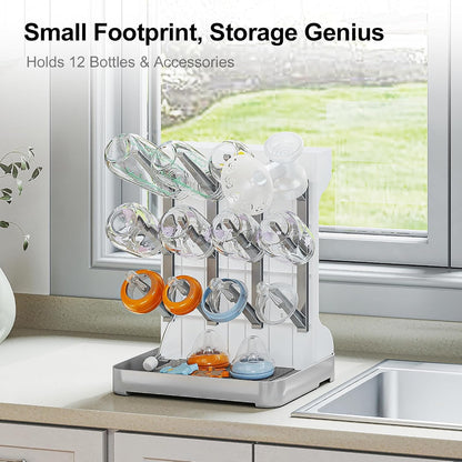 GoMaihe Baby Bottle Drying Rack: Space Saving Vertical Bottle Dryer Holder - Newborn Accessories Storage Stand Organize Brushes Pacifiers on Countertop - BPA-Free - Gray