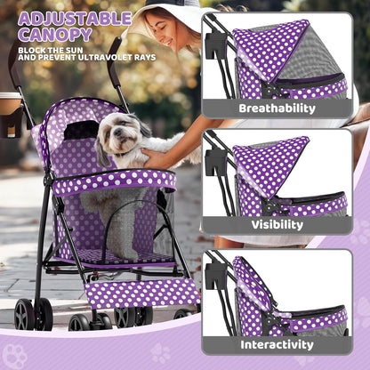 Magshion Compact Pet Stroller for Small-Medium Dogs/Cats up to 22lbs, 4-Wheel Lightweight Umbrella Shaped Portable Puppy Travel Jogger with Breathable Mesh, Cup Holder & Rear Storage, Black