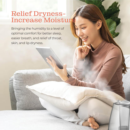 Cool Mist Humidifier - 2.2L Water Tank, for Bedroom, Baby, Quiet Ultrasonic Air Vaporizer, Adjustable Mist Level, 360 Nozzle Rotation, Auto-Shut Off, Large Area Humidifiers Easy Fill and Clean (Grey)