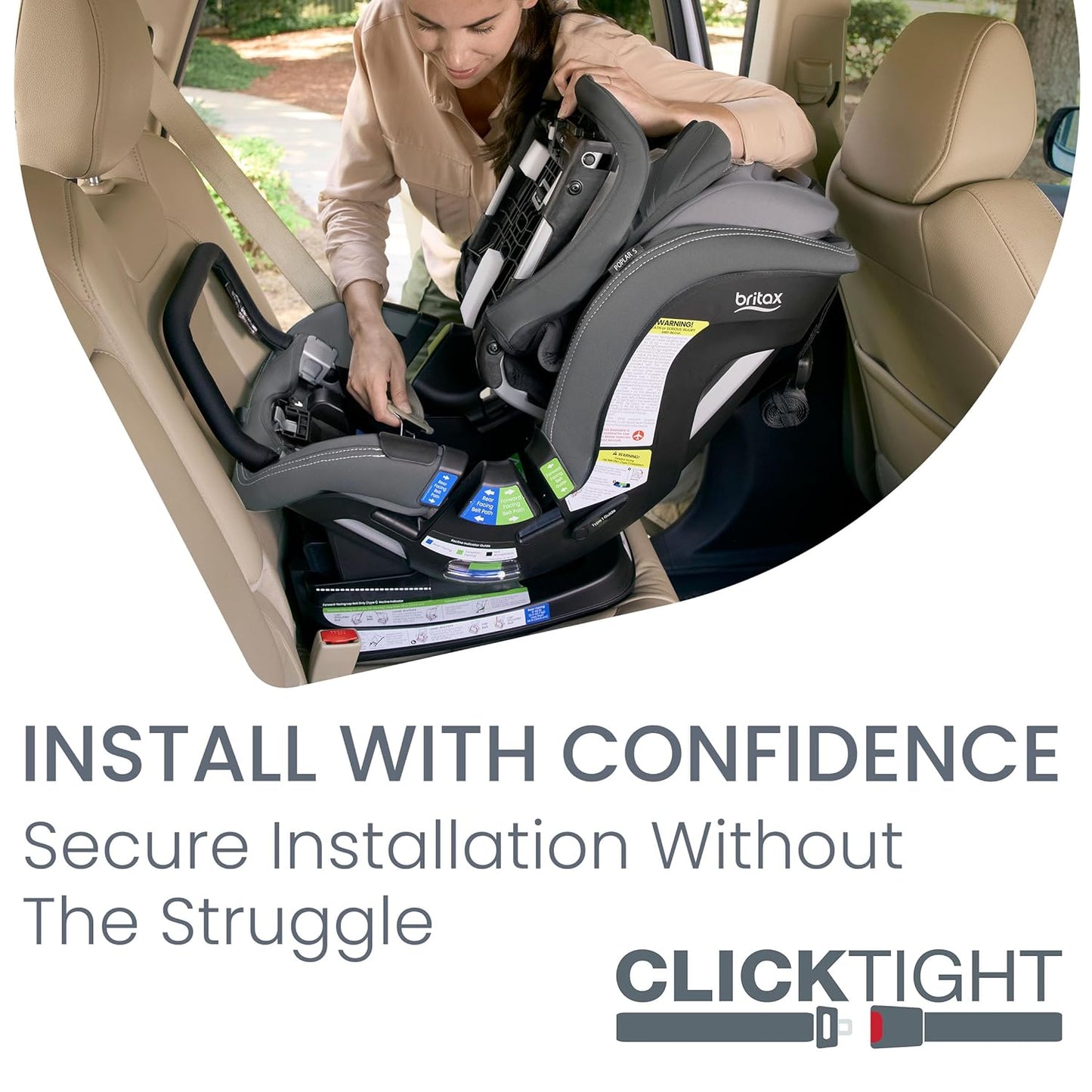 Britax Poplar S Convertible Car Seat, 2-in-1 Car Seat Extended Rear Facing, 17” Slim Car Seat Design with Fast & Easy ClickTight Installation, Anti-Rebound Bar & SafeWash Fabrics — Cowmooflage