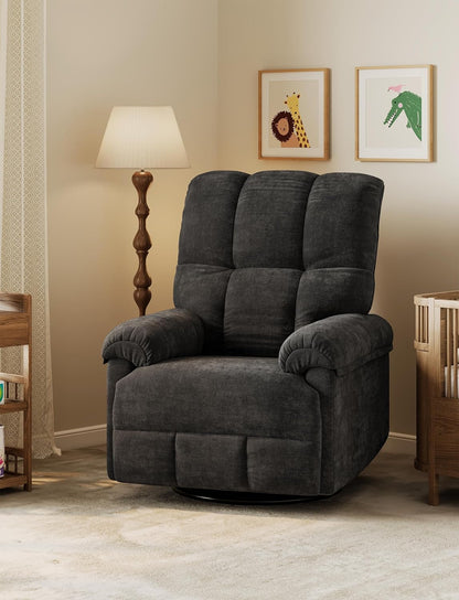 GAOMON Swivel Rocking Recliner Chair, Manual Leather Recliner Glider with Lumbar Support & Padded Armrest, Comfortable Rocker Nursery Single Sofa for Living Room and Bedroom (Cream)
