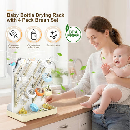 Baby Bottle Drying Rack: Vertical Space Saving Countertop Drying Rack - BPA-Free Baby Accessories Storage Stand Organize Brushes Pacifiers on Countertop - Elegant Grey