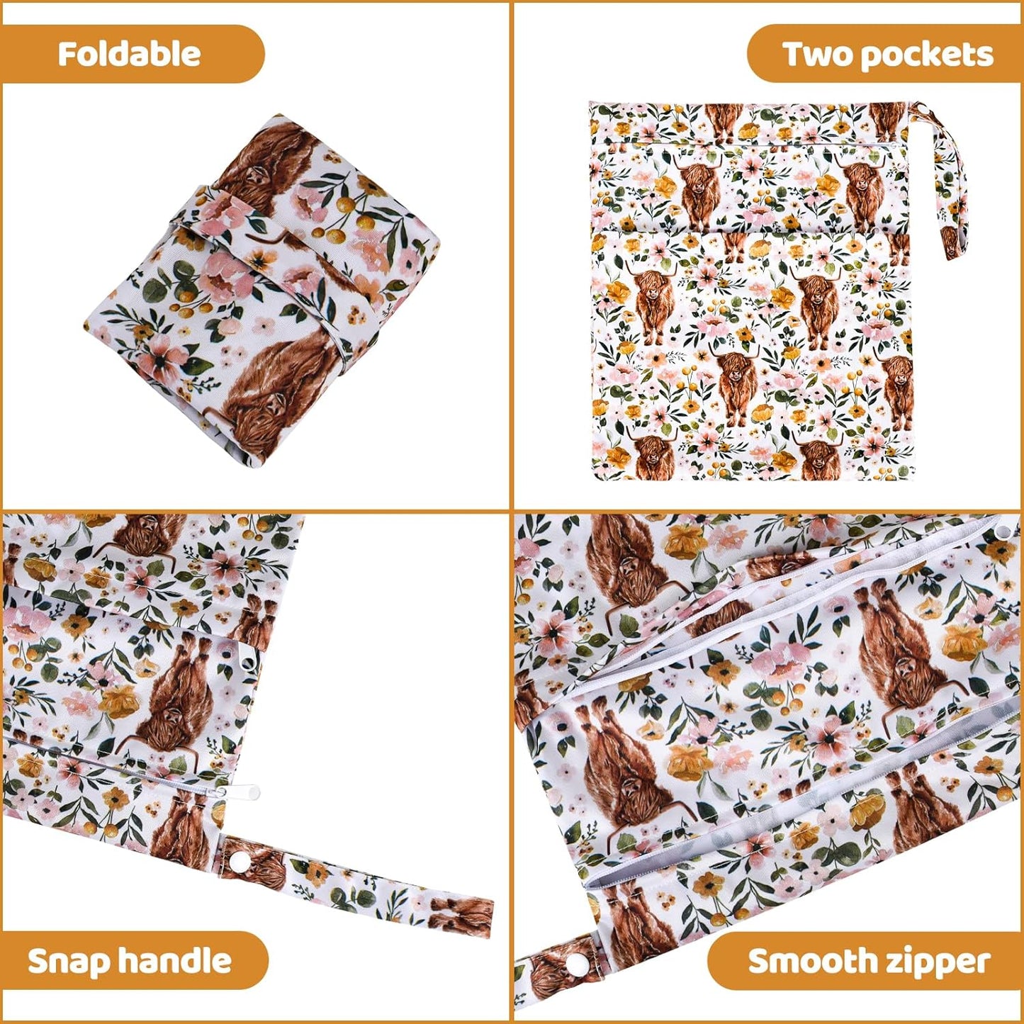 Wet Dry Bags 2-Pack with Cute Dolphin Print - Waterproof Travel Organizer for Swimming Pool Beach Gym Baby Cloth Diapers Swimwear with Dual Zippers