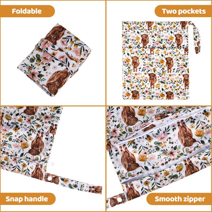 Wet Dry Bags 2-Pack with Cute Dolphin Print - Waterproof Travel Organizer for Swimming Pool Beach Gym Baby Cloth Diapers Swimwear with Dual Zippers