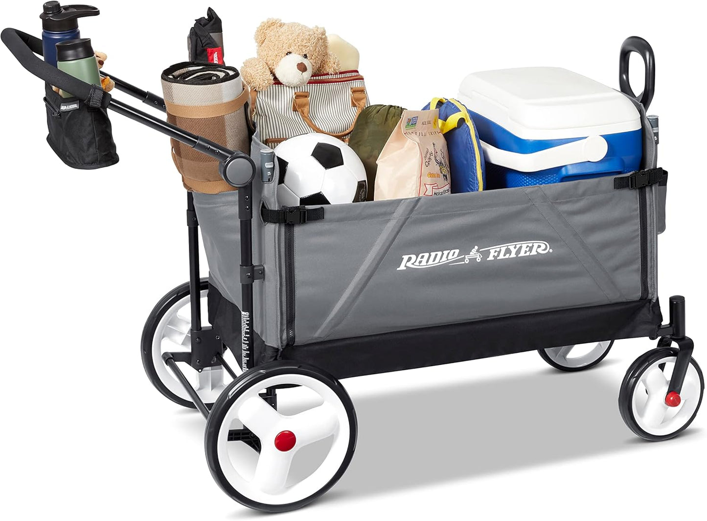 Radio Flyer City Luxe Stroll 'N Wagon, for Ages 1+, 3-in-1 Push or Pull, with Bench Mode, Easy Fold, UV Canopy, 5-Point Harnesses, Front Caster Wheels & 12" Rear Wheels, Stroller Wagon for Kids