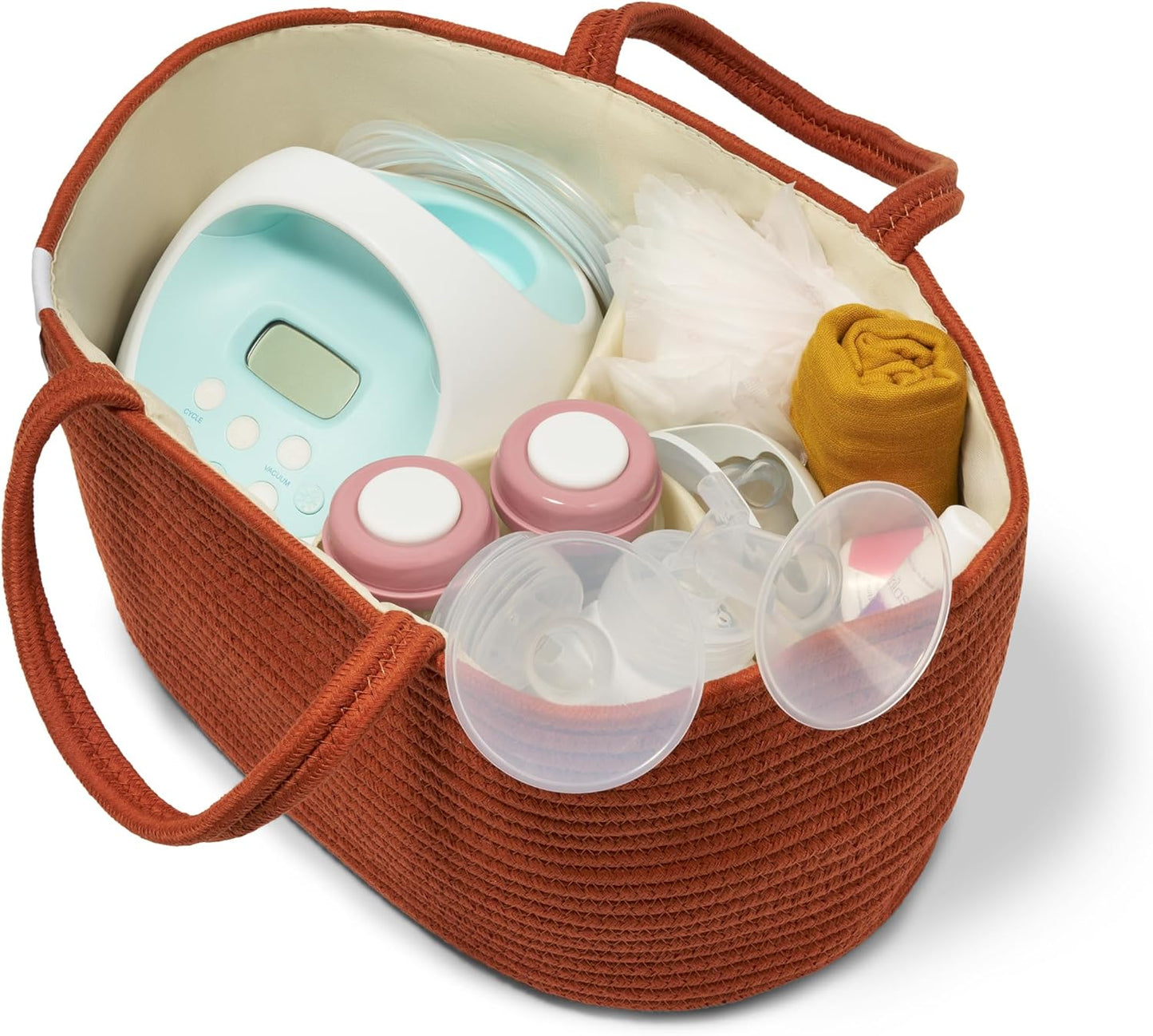 Natemia Diaper Caddy Organizer - Portable Rope Handles & 3 Compartments for Baby Items - Storage Basket for Newborn Essentials - Fits Spectra Breast Pump & Accessories - Registry Must Have (Beige)