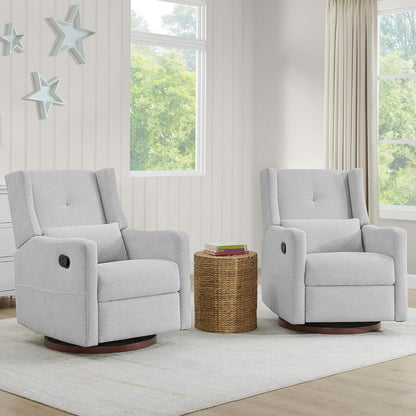 KISLOT Upholstered Recliner Swivel Glider Nursery Chair Reclining Performance Fabric Rocker with Wood Base,Boucle,Moss Green