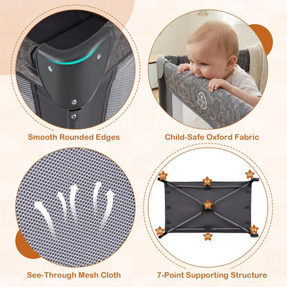BABY JOY 5-in-1 Pack and Play, Baby Bedside Sleeper with Bassinet, Portable Baby Playard with U-Shaped Diaper Changer, Safety Strap, Multifunction Baby Bassinet Bedside Crib from Newborn to Toddlers