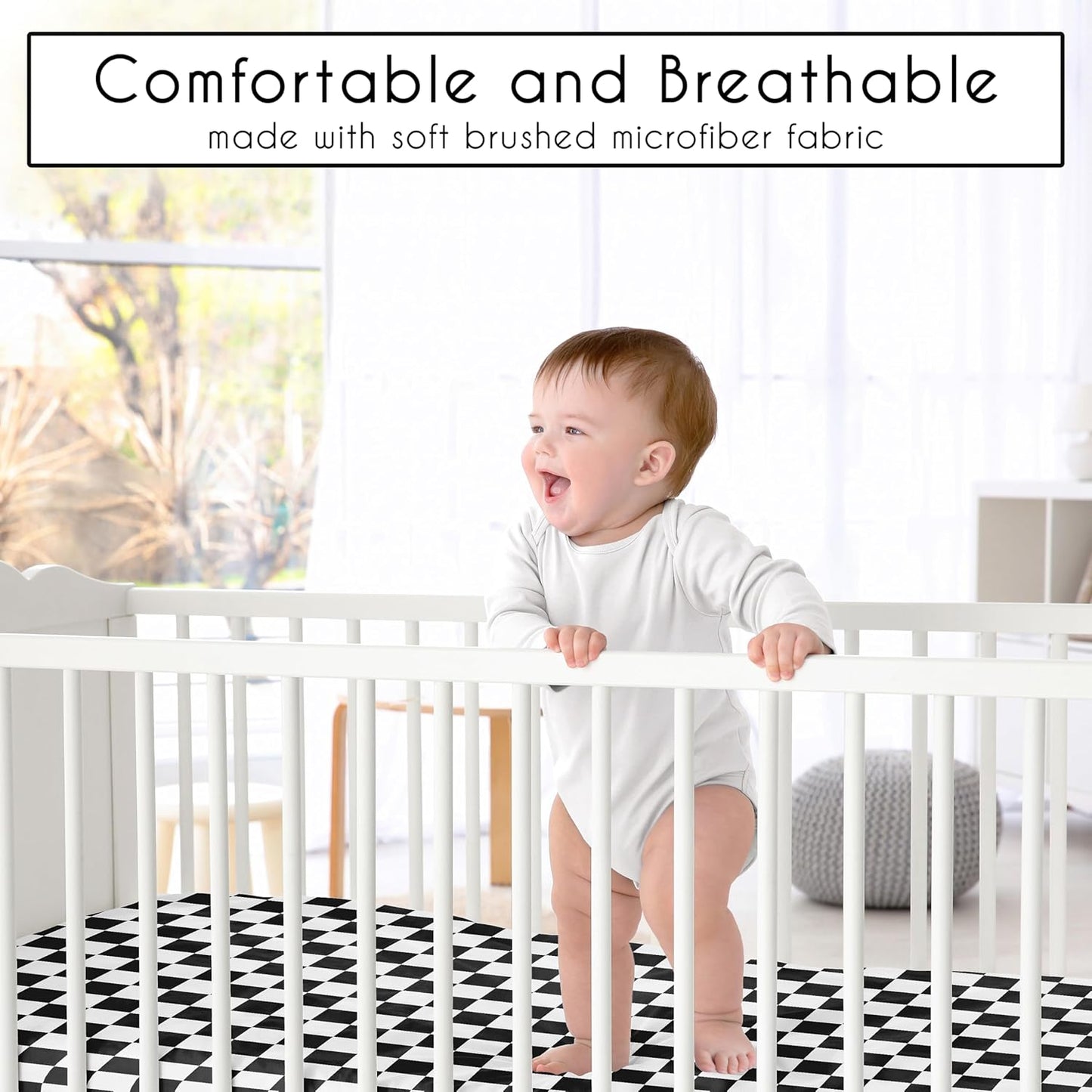 Sweet Jojo Designs 2-Piece Baby Bassinet Sheets Set (Black/White Gingham Checkered Plaid) for Boy/Girl, Infant Newborn Nursery, Oval, Rectangle & Hourglass Mattress (Solid Onyx & Classic Checkerboard)