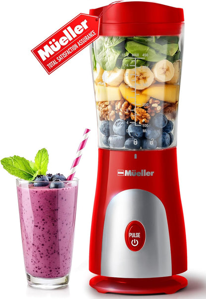 Mueller Heavy-Duty Personal Blender for Shakes and Smoothies with a 15 Oz Travel Cup and Lid, Juices, Baby Food, Portable Blender & Food Processor, Turquoise