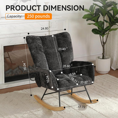 Nursery Rocking Chair Teddy Upholstered Glider Rocker Rocker Accent Chair with High Backrest Armchair Comfy Side Pocket Modern Rocking Accent Chairs for Living Room, Nursery, Office-Green