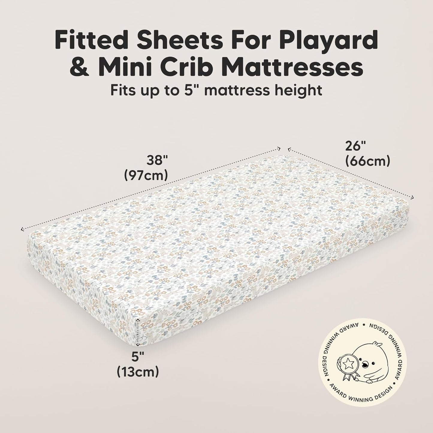 2-Pack Mini Crib Sheets Fitted - 38x26 Pack N Play Sheets for Pack and Play Mattress, Organic Cotton, Soft & Breathable Playard Bedding, Neutral Mini Toddler Bed Cover for Boys, Girls (Dragon Tale)