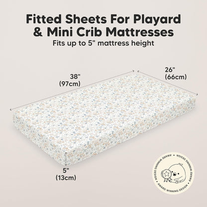 2-Pack Mini Crib Sheets Fitted - 38x26 Pack N Play Sheets for Pack and Play Mattress, Organic Cotton, Soft & Breathable Playard Bedding, Neutral Mini Toddler Bed Cover for Boys, Girls (Dragon Tale)