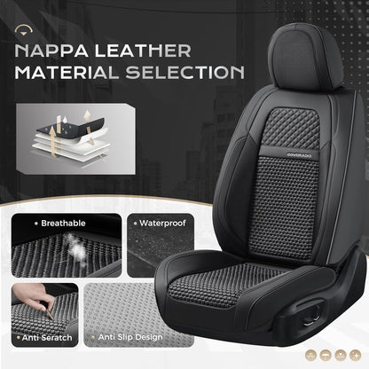 Coverado Leather Seat Covers for Car, Waterproof Car Seat Covers Full Set, 2 in 1 Conversions Car Seat Cover Protector Car Accessories Universal Fit for Most Cars SUVs and Trucks Beige