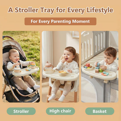 Li & Zhao Universal Stroller Snack Tray Attachment - Universal Snack Tray for Cloud Cup Holder Tray Plastic Accessories for Baby,Toddler(Beige)