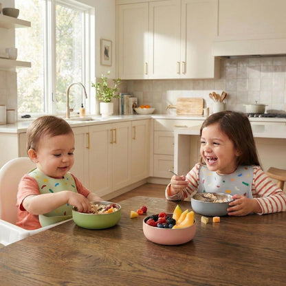 Monkey Proof™ Non-Toxic Stainless Steel Child Bowl 5” with Non-Slip Silicone Shell, Multi-color, (Set of 4 bowls) Unbreakable, Mess Free Feeding for Babies, Toddlers, Kids, BPA free