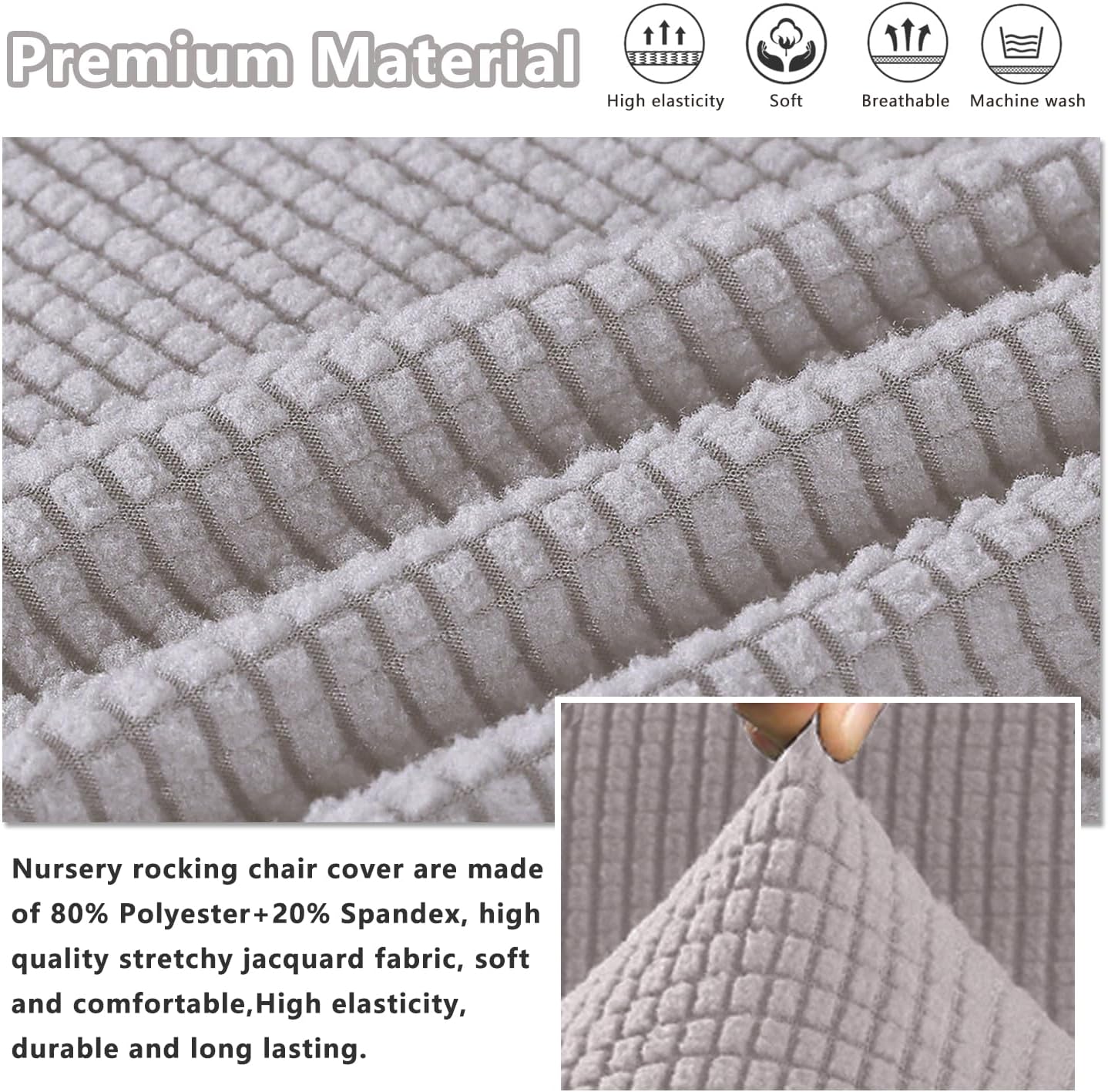 Nursery Rocking Chair Cover,1 Piece Glider Chairs Cover Slipcovers,Soft with Elastic Bottom Spandex Jacquard Small Checks,Furniture Protector Washable