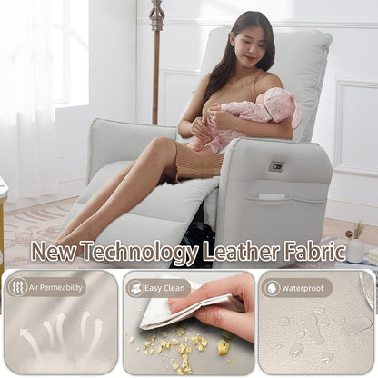 Power Swivel Rocker Recliner Chair for Nursery, Upholstered Snowflake Velvet 270°Swivel Glider Rocker Chair with USB Ports, Small Power Recliners for Small Spaces Living Room