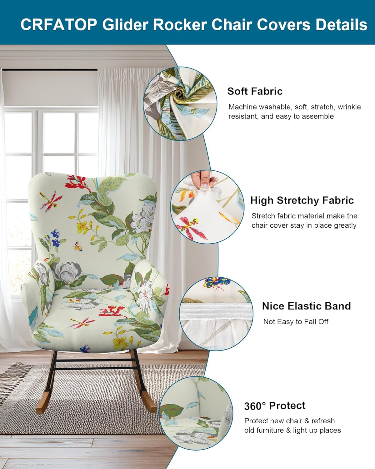 CRFATOP Jacquard 1 PC Nursery Rocking Chair Recliner Covers Upholstered Glider Rocker Banquet Armchair Slipcover Stretch Accent Chairs Furniture Protector for Living Room Bedroom Offices,Green