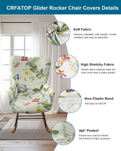CRFATOP Jacquard 1 PC Nursery Rocking Chair Recliner Covers Upholstered Glider Rocker Banquet Armchair Slipcover Stretch Accent Chairs Furniture Protector for Living Room Bedroom Offices,Green