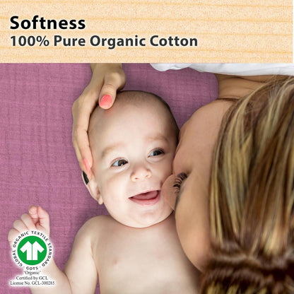 3-Pack Bedside Sleeper Bassinet Sheets | GOTS Certified Organic 100% Muslin Cotton | Ultra Soft & Breathable | 33×20×4” Fitted Sheets | Universal Fit 29–33” x 17–21” Pads