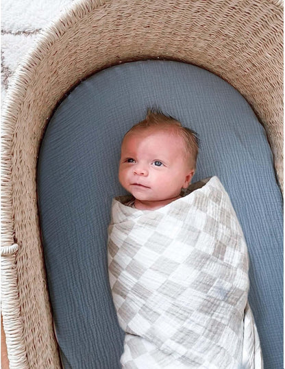 MairMore 2 Pack Muslin Fitted Bassinet Sheets for Babies, Soft & Breathable 100% Cotton Bedside Sleeper Bassinet Sheet, Moses Basket Oval Rectangle Pad/Mattress (Pink Blossom)